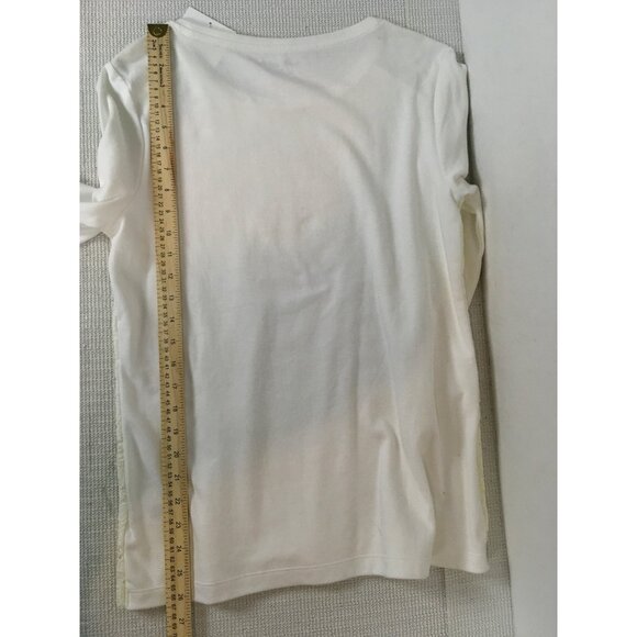 Croft and Barrow Women Top Size Small White with Floral Lace Front Short Sleeves - Picture 13 of 16